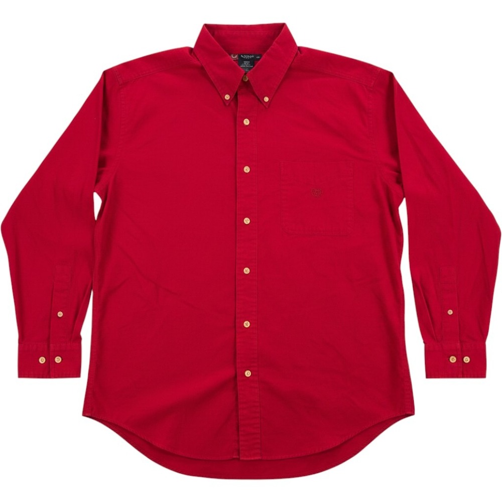 Chaps Button Down Shirt Large Red Easy Care Corduroy Long Sleeve Crest Logo